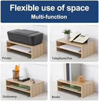 FITUEYES Wooden Monitor Stand Riser, 2-Tier Desk Storage Shelf, Oak - Image 3