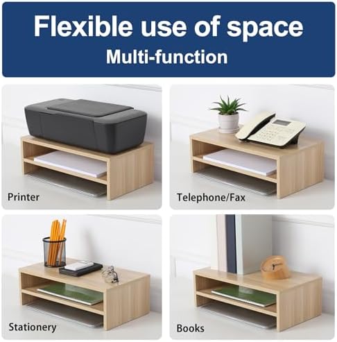 FITUEYES Wooden Monitor Stand Riser, 2-Tier Desk Storage Shelf, Oak - Image 3