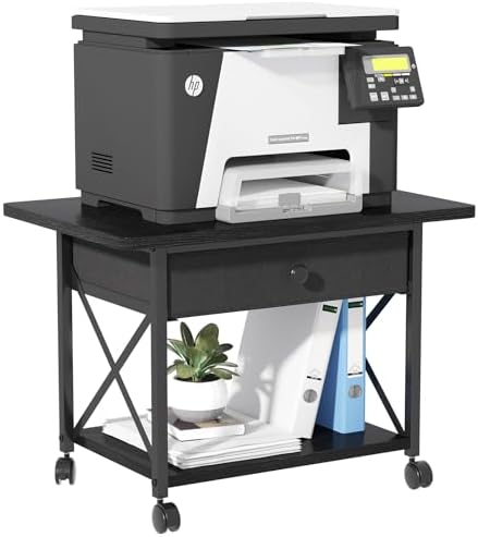 EasyCom Large Printer Stand with Fabric Storage Drawer and Locking Wheels by EasyCom