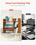VEVOR Wood Desk Shelf, Desktop Bookshelf, Desk Storage Hutch with 6 Shelves, Office Countertop Organizer 3-Tier Display Rack, with Anti-Slip Feet Pads, for Office, Home & Dorm, Natural - Image 4