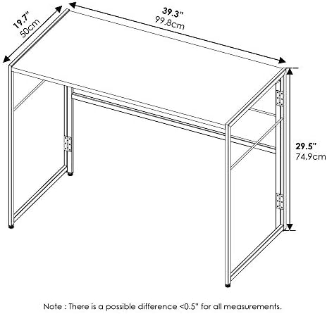 Furinno Riau No Tool/No Assembly/Folding Metal Frame Computer Desk, Sonoma Oak/Black - Image 3