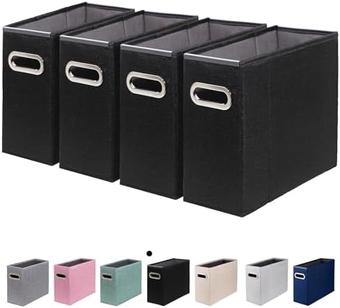 4 Packs Letter Size File Organizer, File Folders Organizer, Fabric Storage Box, Collapsible Paper Organizer with Metal Handle, Smooth PVC Rails, Only Box (Black) by ComfortKeeper