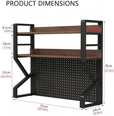29.5 * 37.5 inch Double-Layer Desktop Storage Rack with DIY pegboard, Open Desktop Storage Rack, Multifunctional Office Supplies Storage Rack, Suitable for Home, Office, and Dormitory, etc. - Image 2