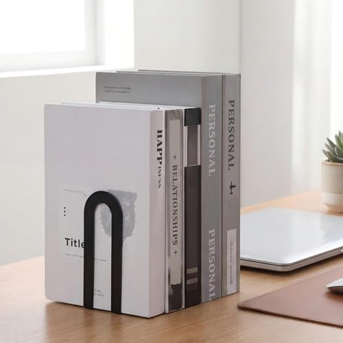 Chunful 12 Pcs Black Modern Metal Book Ends for Shelves Decorative Small Bookends Book Shelf Organizer Minimalist Design Stopper to Hold Books for Office (Round) - Image 2