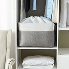 TheWarmHome Storage Bins Baskets for Organizing, 20.5L×15.7W×13.8H 3 Pack Sturdy Fabric Storage Basket W/Handles, Decorative Foldable Storage Baskets for Shelves Closet Nursery Toy (White & Grey) - Image 2