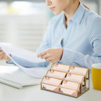 Hipiwe Gold Glass Business Card Holder for Desk, 6-Slot Can Holds 400 Cards - Image 2