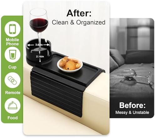 Couch Cup Holder with Phone Stand, Couch Arm Tray for Armrests Over 4.9" - Image 5