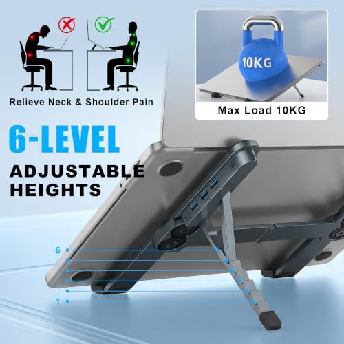 Laptop Stand with Docking Station Foldable Computer Riser Desk Hub - Image 4