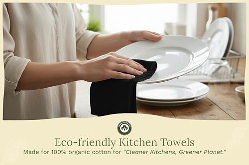 Organic Cotton Black Tea Towels - 100% Cotton, 10-Pack, Reusable and Washable Black Flour Sack Towels for Kitchen - Extra Large 27"x27", Durable Dish Towels with Hanging Loop - Image 2
