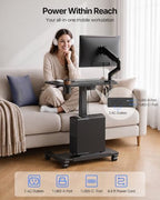 HUANUO 28" Mobile Standing Desk with Drawer and Charging Station - Image 4