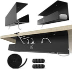 2 Pack Cable Management Tray – 16.5 inch Under Desk Cable Organizer Tray for Wire Power Strip - Safe Steel Cable Tray for Desks, Office, and Home (Black) by KASOLUTION