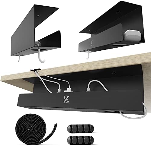 2 Pack Cable Management Tray – 16.5 inch Under Desk Cable Organizer Tray for Wire Power Strip - Safe Steel Cable Tray for Desks, Office, and Home (Black) by KASOLUTION