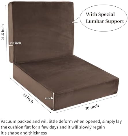 HOMBYS Foam Recliner Chair Cushions for Elderly, 4" Thick Chair Pads with Back Support for Office, Non-Slip Medium Firm Seat Cushion with Lumbar Pillow (Brown, 21.5" Backrest) - Image 2