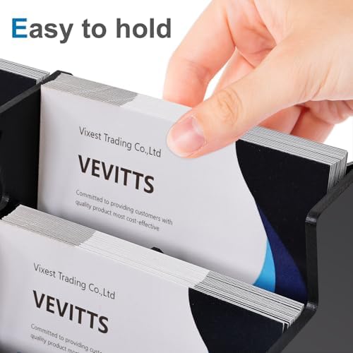 Vevitts Business Card Holder, Acrylic Business Card Display, Clear Desktop Business Card Stand for Exhibition, Home & Office Black 4 Tiers 12 Slots - Image 7
