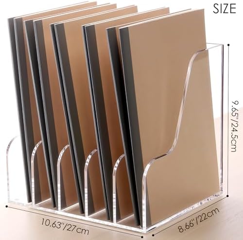 SANRUI Acrylic Desk Organizer, 5-Section Upright Magazine Holder, Clear A4 - Image 2