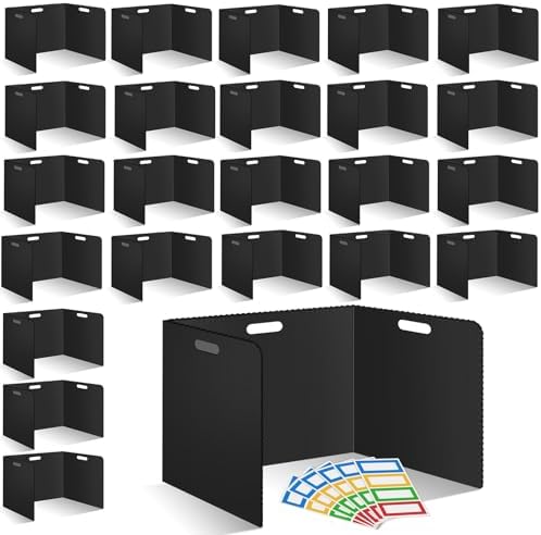 24 Pcs Desk Dividers for Students Plastic Durable and Waterproof Privacy Folders Shields Test Dividers with Classroom Privacy Boards for School Study Teacher Supplies (24pcs Black) by ZSMKJIAYE