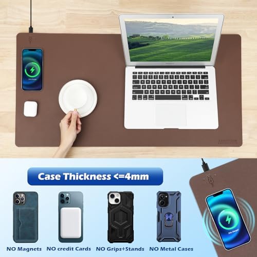 Wireless Charging Desk Mat, Mouse Pad, Brown-L, 32 * 16inch - Image 6