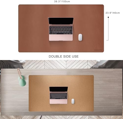 MAIDERN 40” x 24” Leather Desk Pad, Reversible Large Desk Mat, Cork & Leather Large Mouse pad for Desk, Waterproof Computer Desk Pad for Gaming Home Office (Brown) - Image 3