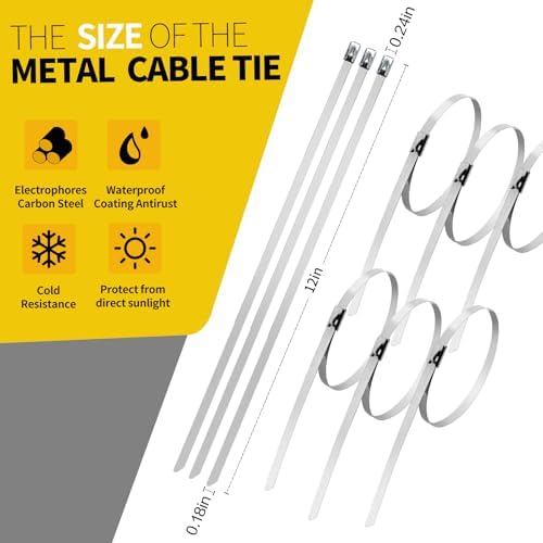 106PCS Heavy Duty 304 Stainless Steel Cable Tie Gun Kit, Includes 100PCS 11.8 Inch Metal Zip Ties, Self-Locking, UV & Corrosion Resistant, for Fence, Exhaust Pipe, Chicken Coop, Farm Use - Image 4