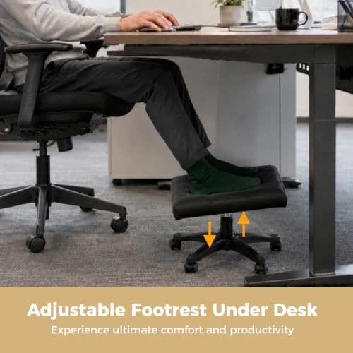 Footrest Under Desk, Adjustable Height 15.7-19.7 in Leg Rest Ottoman with Wheels, 17.7 x 14.6 in Ergonomic Saddle Foot Stool, Leather Rolling Stool for Office Home Gaming Salon Makeup Vanity - Image 5