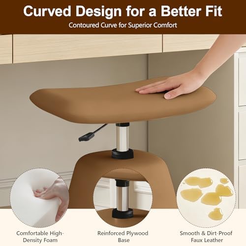 PU Leather Ottoman for Small Space, Swivel Vanity Stool with Adjustable Height,Upholstered Ottoman Foot Rest Under Desk for Living Room, Bedroom, Entryway - Image 3