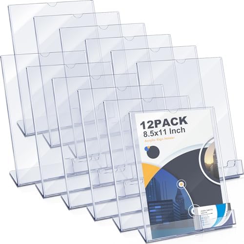 Geyee 12 Pcs 8.5 x 11 Acrylic Sign Holder with Business Card Holder by Geyee