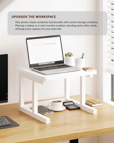 Desktop Printer Stand, 15.7″x 15.7″ 2-Tier Large Printer Shelf fit 3D Laser Printer/Scanner/Fax Machine, Industrial Storage Rack for Home Office Storage, White P4040-W - Image 6