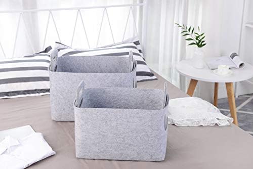 Minoisome Storage Basket Felt Storage Bin Collapsible& Convenient Box Organizer with Carry Handles for Office Bedroom Closet Babies Nursery Toys Laundry (Light grey, 15.7inch（L）×11inch（W）×10inch（H）) - Image 7