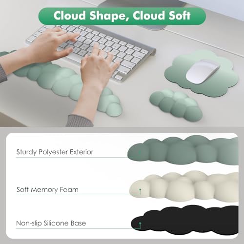 MoKo Cloud Wrist Rest for Keyboard and Mouse with Mouse Pad, Green - Image 4