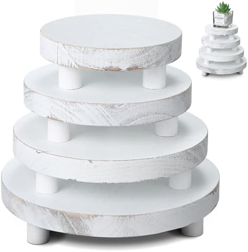 Geetery 4 Pcs Wooden Risers for Display Wood Pedestal Stand, White by Geetery