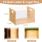 Sbanmao Letter/Legal Bamboo Acrylic File Box Organizer, Hanging File Folder Storage Boxes, Decorative Document Crate Transparent Filing Bin with Handle for Home Office Desk - Image 2