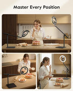 LUXSURE Ring Light with Magnetic Phone Holder, Overhead Phone Mount with 10" Selfie Light Phone Tripod with Ring Light and Remote, Phone Stand with Light for Video Recording - Image 4