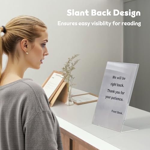 NIUBEE Acrylic Sign Holder 8.5 x 11 Vertical L-Shape Flyer Stand 6 Pack - Image 5