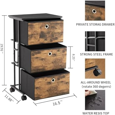 MAX Houser Dresser Storage with 3 Drawers, Fabric Tower Nightstand, Chest of Drawers,Vertical Storage Unit Organizer for Closets,Bedroom,Dorm, Wood Top, Rustic Brown Wood Grain Print - Image 3