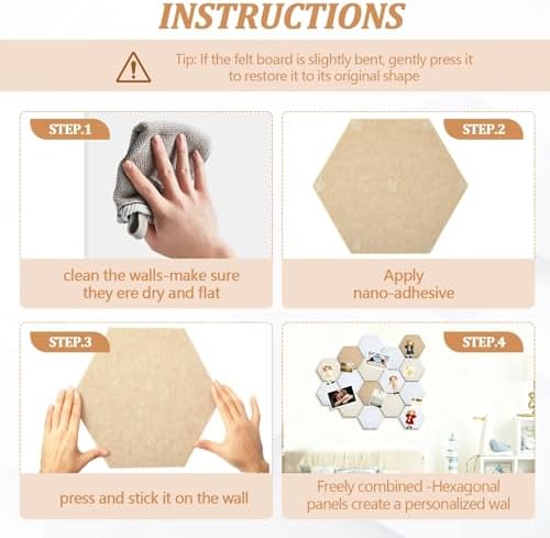 12x10 in 16 Pcs Hexagon Cork Board Tiles, Felt Pin Boards, Retro - Image 4