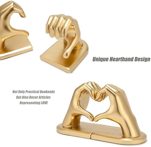 Decorative Bookends Solid Hearthands Sculpture Resin Book Ends, Gold - Image 5