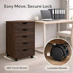Naomi Home Under Desk Office File Cabinet with 5 Drawers, Rolling Storage Organizer with Lockable Wheels, Handle-Free Design & Spacious Top Surface, Compatible Cabinet for Home Office - Espresso - Image 5