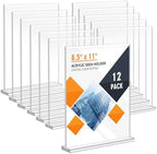 Enayplon Acrylic Sign Holder 8.5 x 11, Double Sided Sign Holder Stand, Plastic 12 Pack Table Paper Stand, Vertical Menu Flyer Stand, T Shape Table Flyer Holder by Unknown