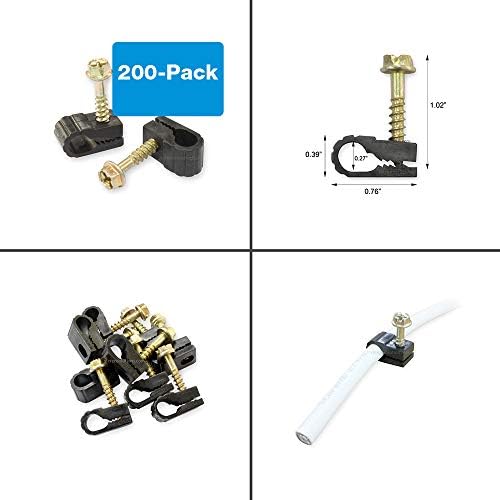 STEREN Coaxial Cable Clips - Cable Holder - Siding Clips for Hanging - Cord Holder for Desk - Cable Clamps - Cord Clip - Wire Organizer Clips - Tv Mount Screws (Black, 200 Count - Single Screw) - Image 4