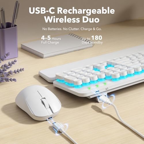 Wireless Keyboard and Mouse Combo, Magnetic Wrist Rest, Glowing White - Image 5