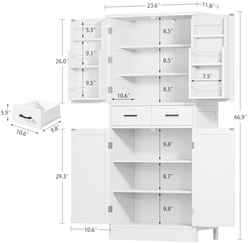 Farmhouse Pantry Cabinet, Tall Kitchen Storage Cabinet with Barn Doors - Image 3