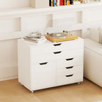 GIANTEX File Cabinet, Rolling Lateral Filing Cabinet with Wheels, 5 Drawers, Load 220 Lbs, Office Craft Storage Organization, Mobile Storage Organizer, Printer Stand for Home Office (White) - Image 2