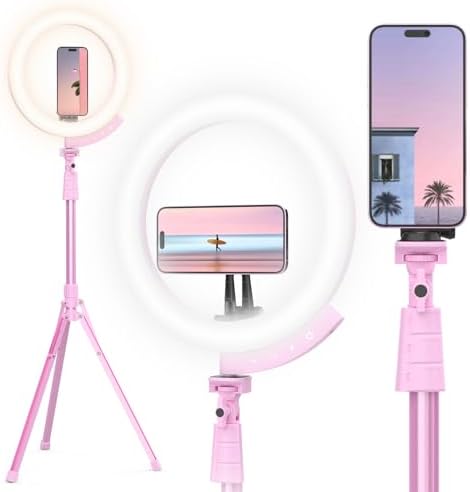 UBeesize 12'' LED Ring Light with 62'' Tripod Stand and Magnetic Phone Holder, Selfie Ring Light for Video Recording, Live Streaming, Compatible with iPhone & Android (Pink) by UBeesize