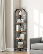 CHOEZON 59.4" Corner Shelf, 5-Tier Industrial Corner Bookshelf, Corner Storage Stand, Plant Stand Display Shelf, Bookcase for Bedroom, Living Room, Home Office, Rustic Brown and Black TCJ10BF - Image 4