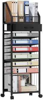SWTYMIKI 9-Tier Rolling File Cart - Paper Organizer with Drawer and Trays, Wood Desk Office Organizer, Office Organization and Binder Storage for Workspace, Home, School, Black by SwtyMiki-TidyHomeSweetLife