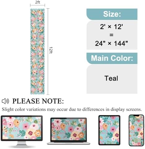 DUKINO 2x12 Washable Runner Rug, Floral Long Runner Rug for Hallway, Teal - Image 2