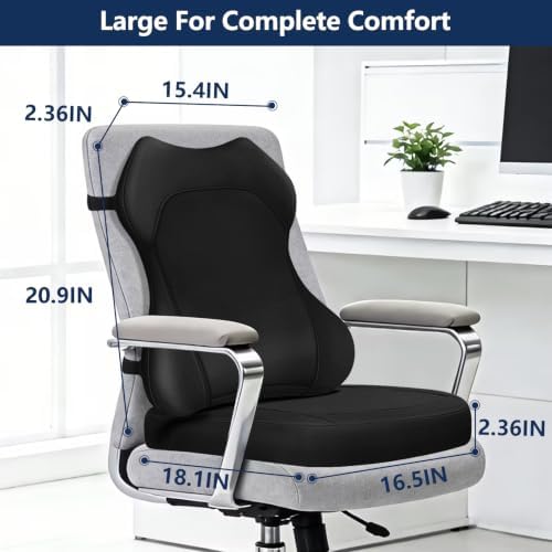 Seat Cushion,Lumbar Support Pillow for Office Chair,Ergonomic Memory Foam Back Support Pillow, High Density Foam Chair Cushion for Sciatica Pain Relief Coccyx Pad for Chair,Car,Desk,Black - Image 2