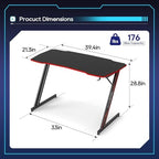 BestOffice | 39" Gaming Table | Black & Red | Z-Shaped Computer Desk - Image 3