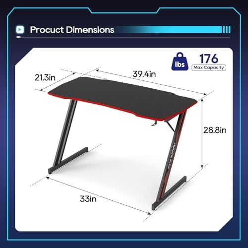 BestOffice | 39" Gaming Table | Black & Red | Z-Shaped Computer Desk - Image 3