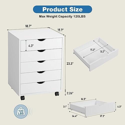 OLIXIS 5 Drawer File Cabinet on Wheels, Printer Stand - Image 3